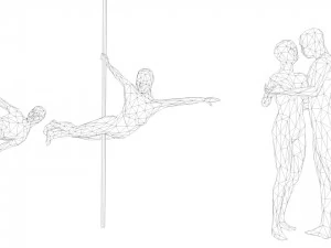 6 pole dancers and 1 dancing couple minimalist low-poly 3D Model