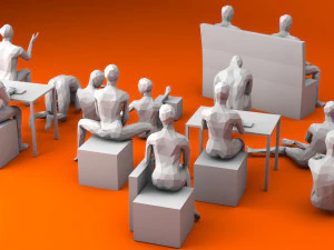 10 sitting and 3 kneeing people minimalist low-poly 3D Model