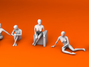 10 sitting and 3 kneeing people minimalist low-poly Model 3D