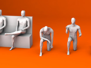 10 sitting and 3 kneeing people minimalist low-poly Model 3D