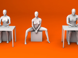 10 sitting and 3 kneeing people minimalist low-poly Model 3D