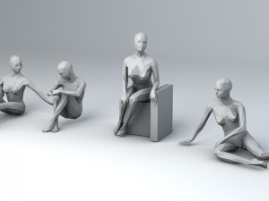 10 sitting and 3 kneeing people minimalist low-poly Model 3D