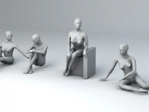10 sitting and 3 kneeing people minimalist low-poly 3D Model