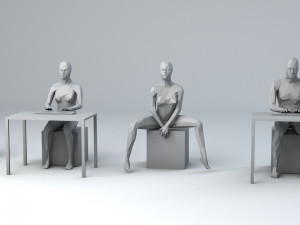 10 sitting and 3 kneeing people minimalist low-poly Model 3D