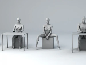 10 sitting and 3 kneeing people minimalist low-poly 3D Model