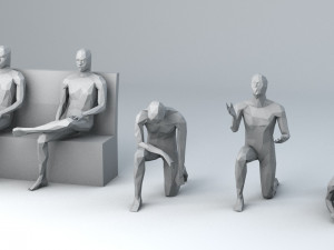 10 sitting and 3 kneeing people minimalist low-poly Model 3D