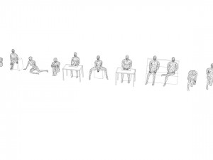10 sitting and 3 kneeing people minimalist low-poly Model 3D