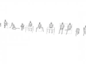 10 sitting and 3 kneeing people minimalist low-poly 3D Model