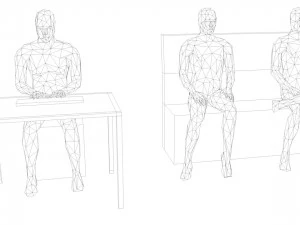 10 sitting and 3 kneeing people minimalist low-poly 3D Model