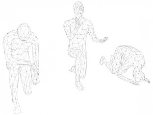 10 sitting and 3 kneeing people minimalist low-poly Model 3D