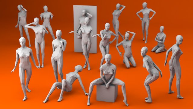 16y women lowpoly people minimalist low-poly 3D-Modell .c4d .max .obj .3ds .fbx .stl .blend 