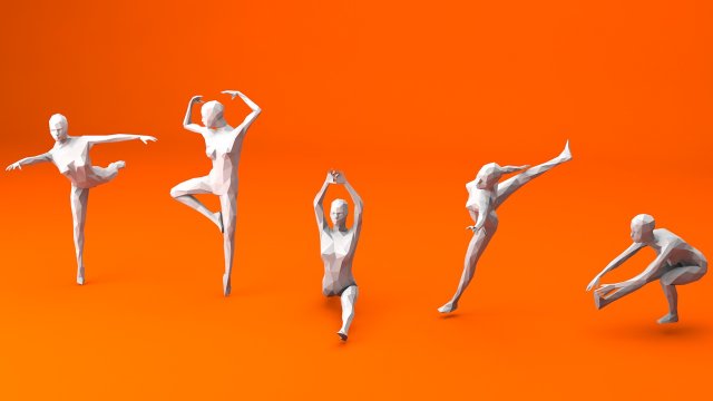 5 ballet and skating lowpoly women low-poly 3D मॉडल .c4d .max .obj .3ds .fbx .stl .blend 