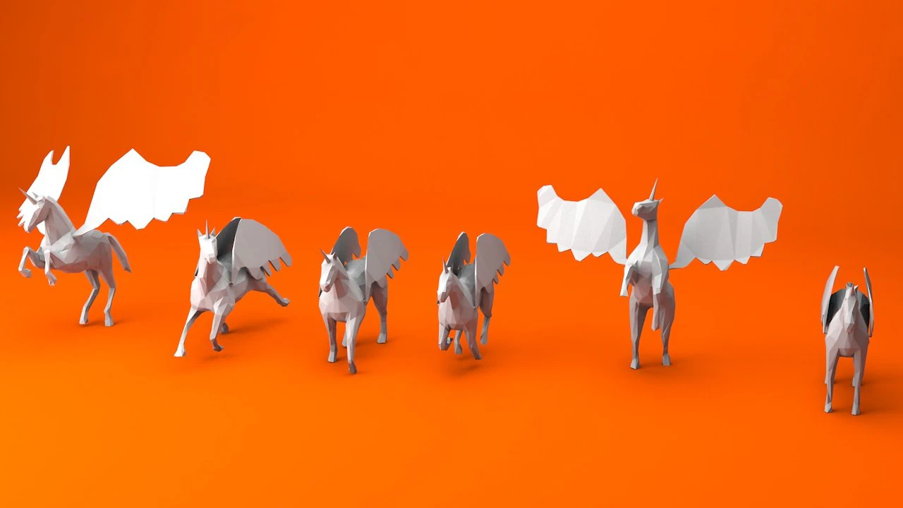 6 lowpoly unicorn pegasus low-poly 3D Model .c4d .max .obj .3ds .fbx .stl .blend 