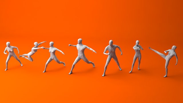 7 fighting moves lowpoly people minimalist low-poly 3Dモデル .c4d .max .obj .3ds .fbx .stl .blend 