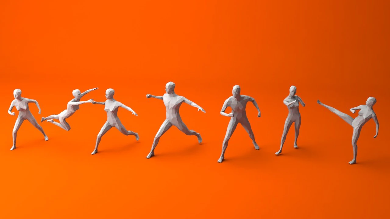 7 fighting moves lowpoly people minimalist low-poly 3D Model .c4d .max .obj .3ds .fbx .stl .blend 
