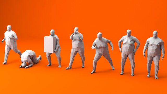 7 fat lowpoly people low-poly 3D Модель .c4d .max .obj .3ds .fbx .stl .blend