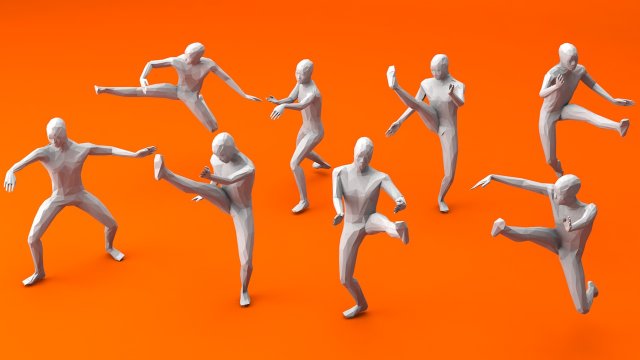 kung fu martial artists pack 3 low-poly 3D 모델 .c4d .max .obj .3ds .fbx .stl .blend 