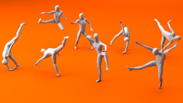 kung fu martial artists pack 4 low-poly Modelo 3D .c4d .max .obj .3ds .fbx .stl .blend 