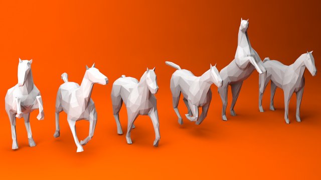 6 lowpoly horses low-poly Model 3D .c4d .max .obj .3ds .fbx .stl .blend 