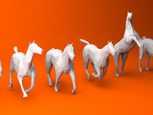 6 lowpoly horses low-poly 3D Model