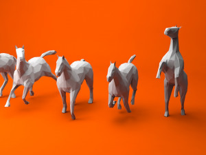 6 lowpoly horses low-poly Model 3D