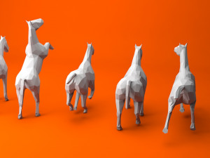 6 lowpoly horses low-poly Model 3D