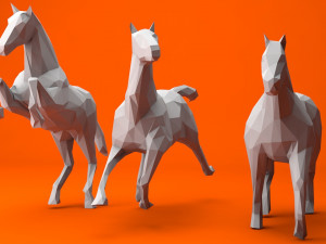 6 lowpoly horses low-poly Model 3D