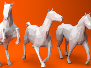 6 lowpoly horses low-poly Model 3D