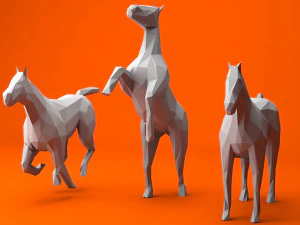 6 lowpoly horses low-poly 3D Model