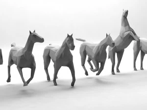 6 lowpoly horses low-poly 3D Model