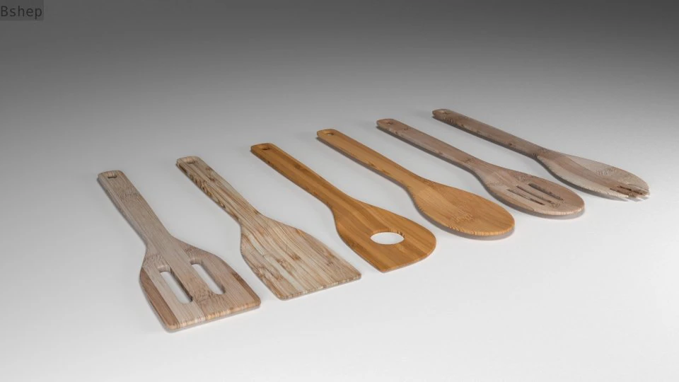 bamboo spatula and spoon collection 3D Model .c4d .max .obj .3ds .fbx .stl .blend 