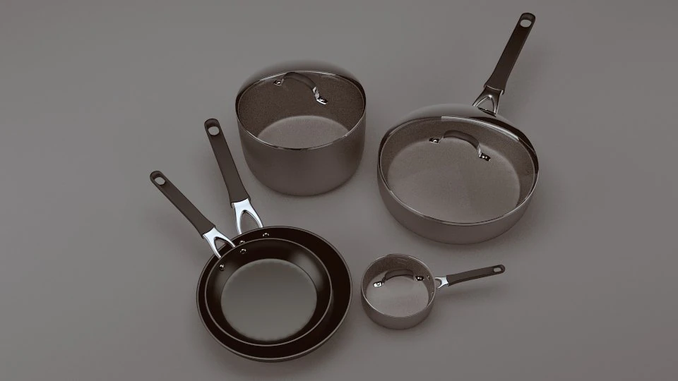 pots and pans set 2 3D Model .c4d .max .obj .3ds .fbx .stl .blend