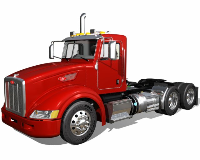 386 day cab semi truck 3D Model .c4d .max .obj .3ds .fbx .stl .blend 