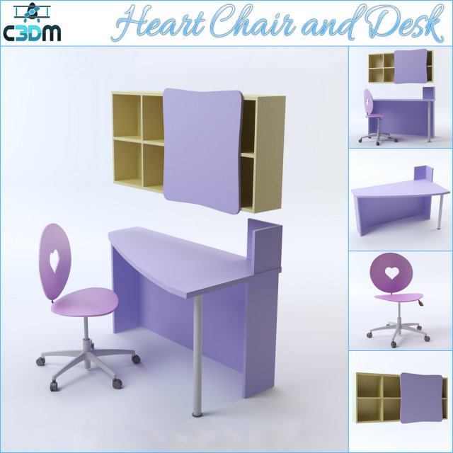heart chairdeskshelving Model 3D .c4d .max .obj .3ds .fbx .stl .blend 