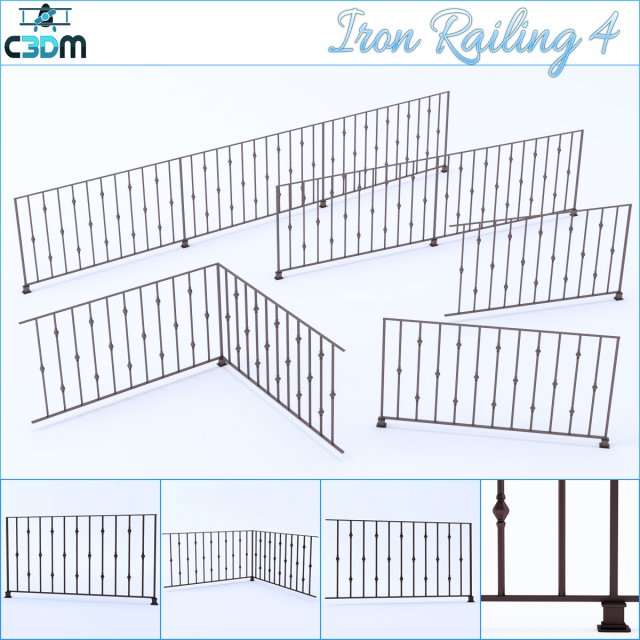 iron railings 4 3D Model .c4d .max .obj .3ds .fbx .stl .blend 