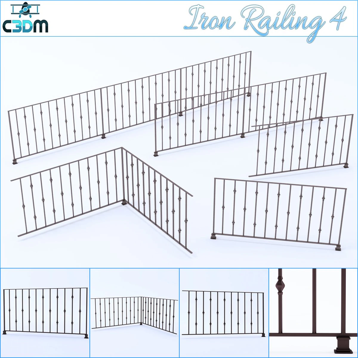 iron railings 4 3D Model .c4d .max .obj .3ds .fbx .stl .blend 