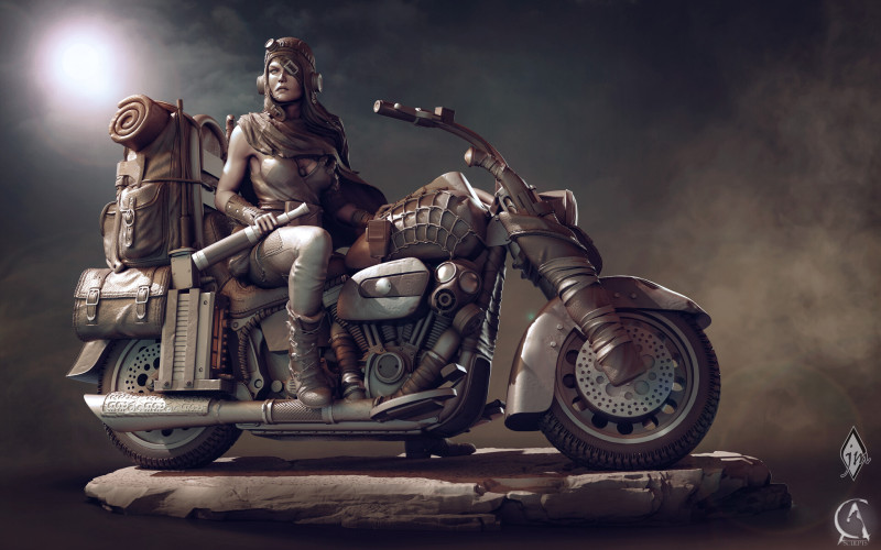 Biker girl old bike sliced 3D Print Model .c4d .max .obj .3ds .fbx .stl .blend 