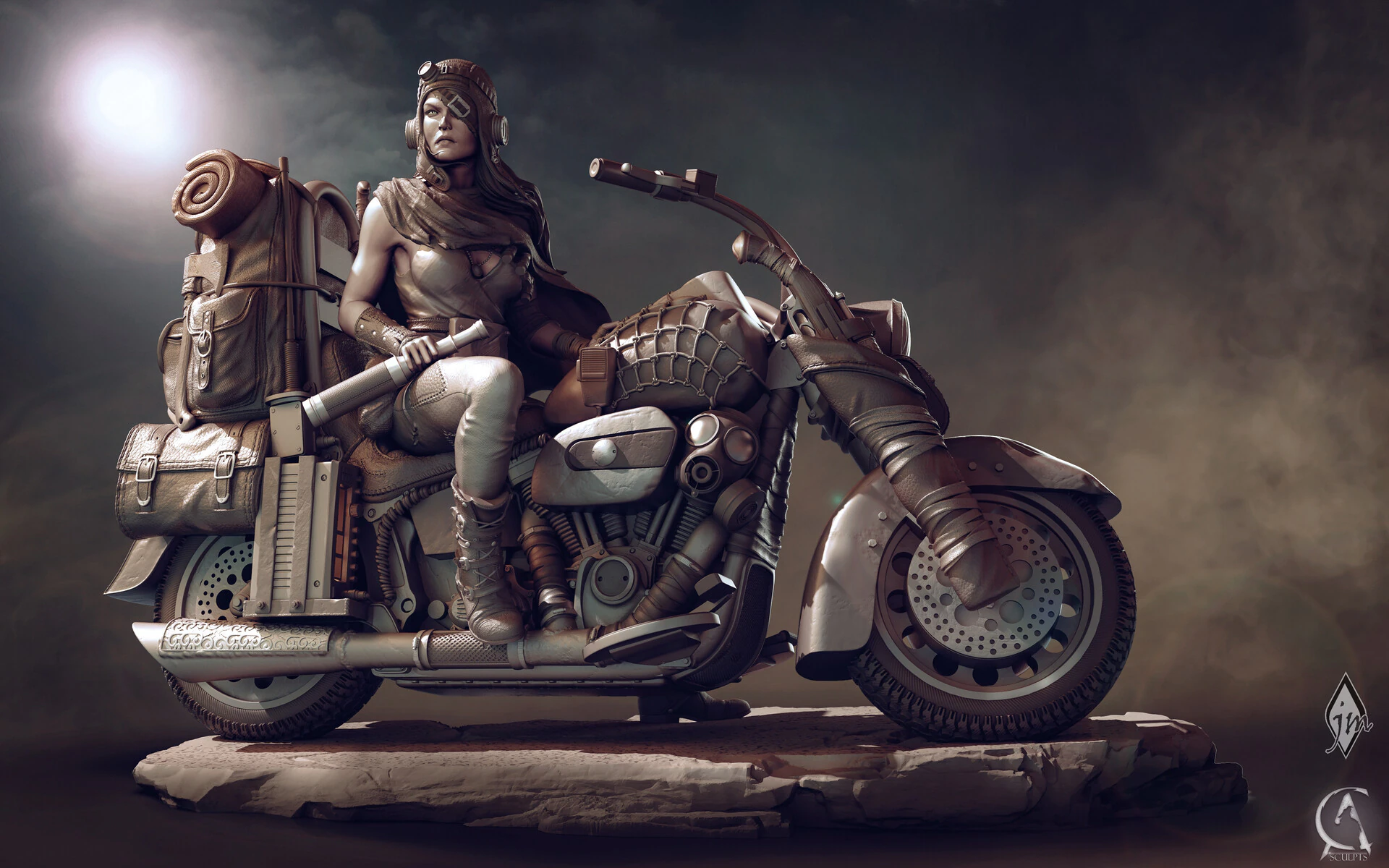 Biker girl old bike sliced 3D Print Model .c4d .max .obj .3ds .fbx .stl .blend