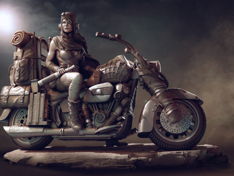 Biker girl old bike sliced 3D प्रिंट मॉडल