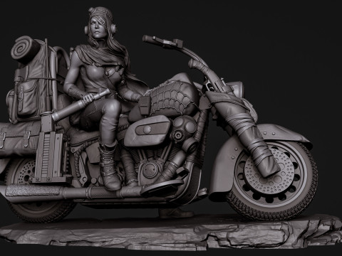 Biker girl old bike sliced 3D Print Model