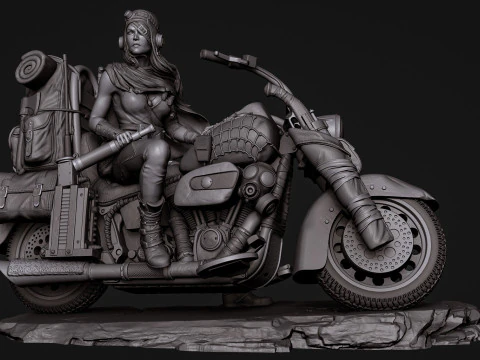 Biker girl old bike sliced 3D Print Model