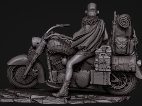 Biker girl old bike sliced 3D Print Model