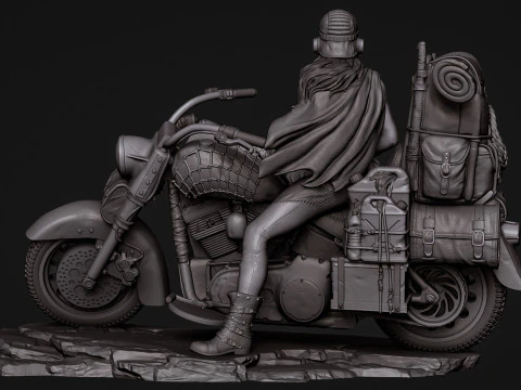 Biker girl old bike sliced 3D Print Model