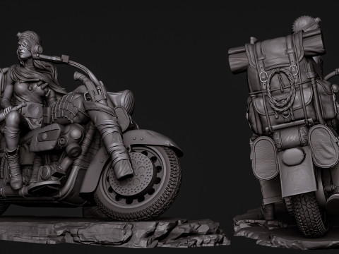 Biker girl old bike sliced 3D Print Model