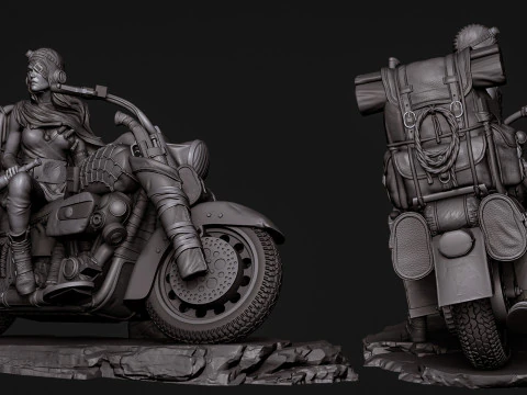 Biker girl old bike sliced 3D Print Model