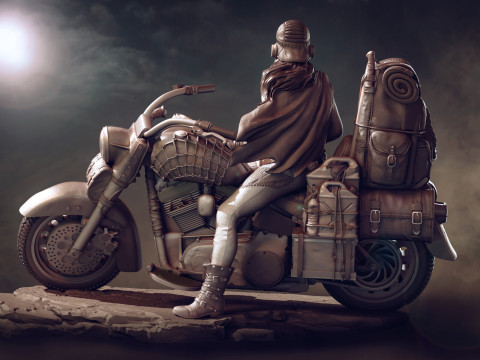 Biker girl old bike sliced 3D Print Model