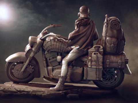 Biker girl old bike sliced 3D Print Model