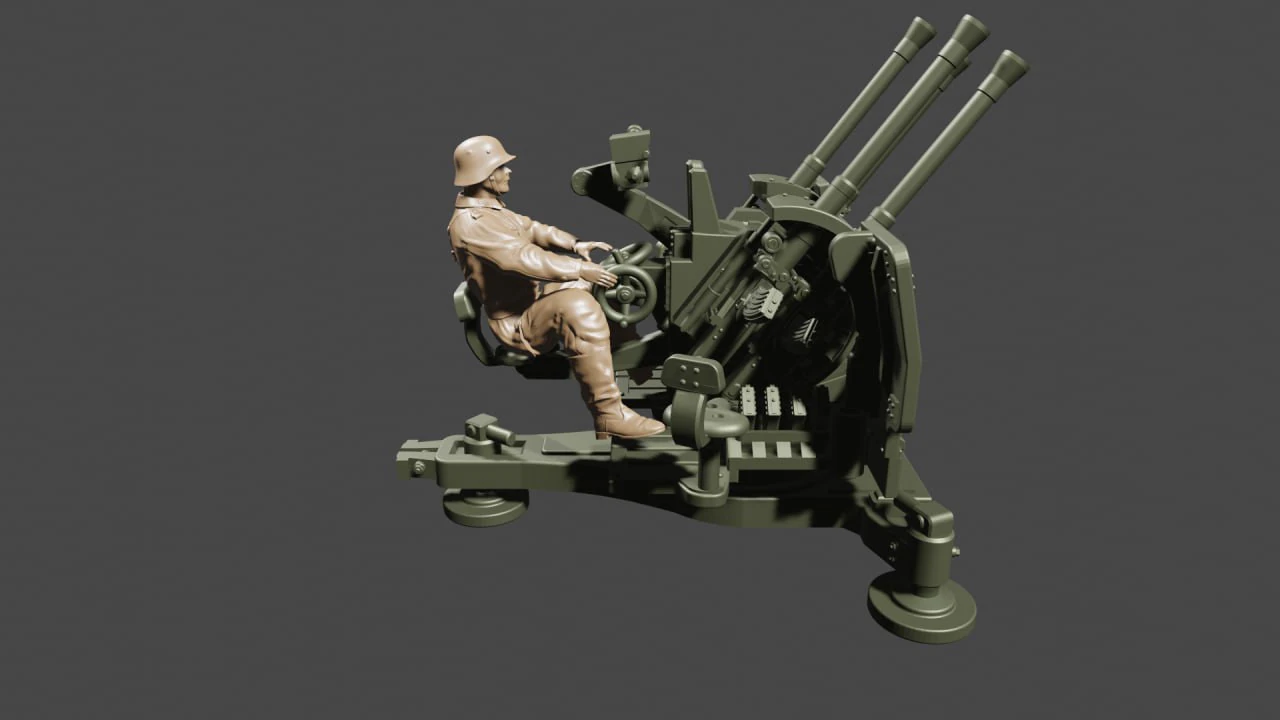 20mm Flakvierling 38 assembly 3D Print Model .c4d .max .obj .3ds .fbx .stl .blend 