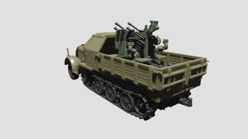 SdKfz7-1 - 20mm Flakvierling 38 3D Baskı Modeli .c4d .max .obj .3ds .fbx .stl .blend