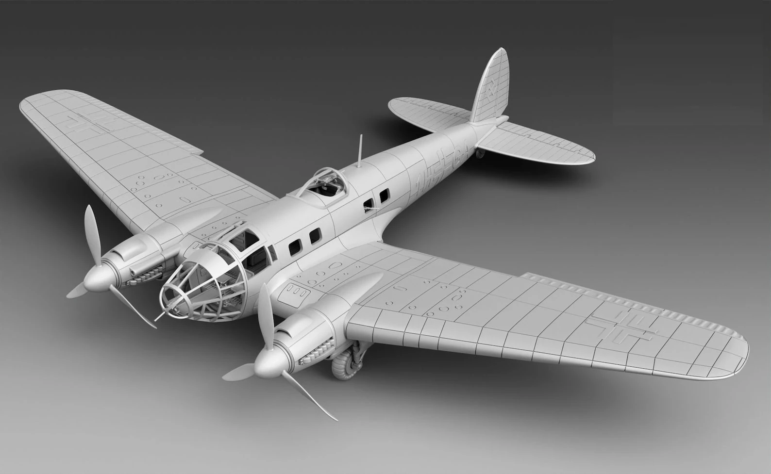 Heinkel-111 3D Print Model .c4d .max .obj .3ds .fbx .stl .blend 